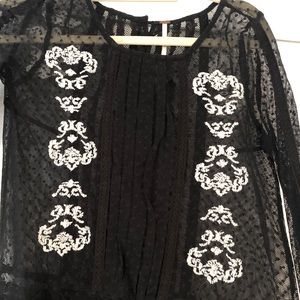 Free People Black Polka Dot Sheer Blouse